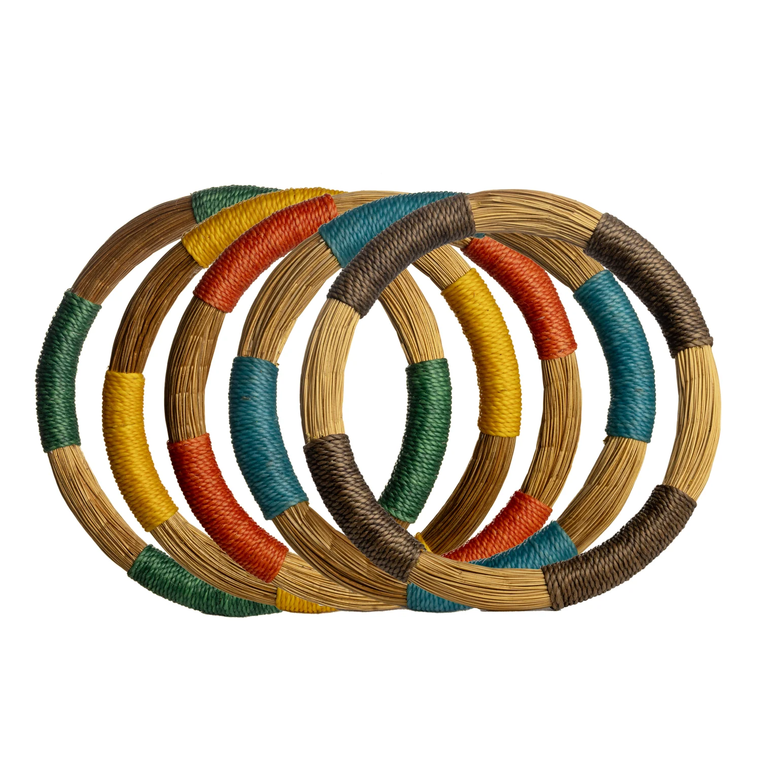 Colour-accent bracelets on a white background